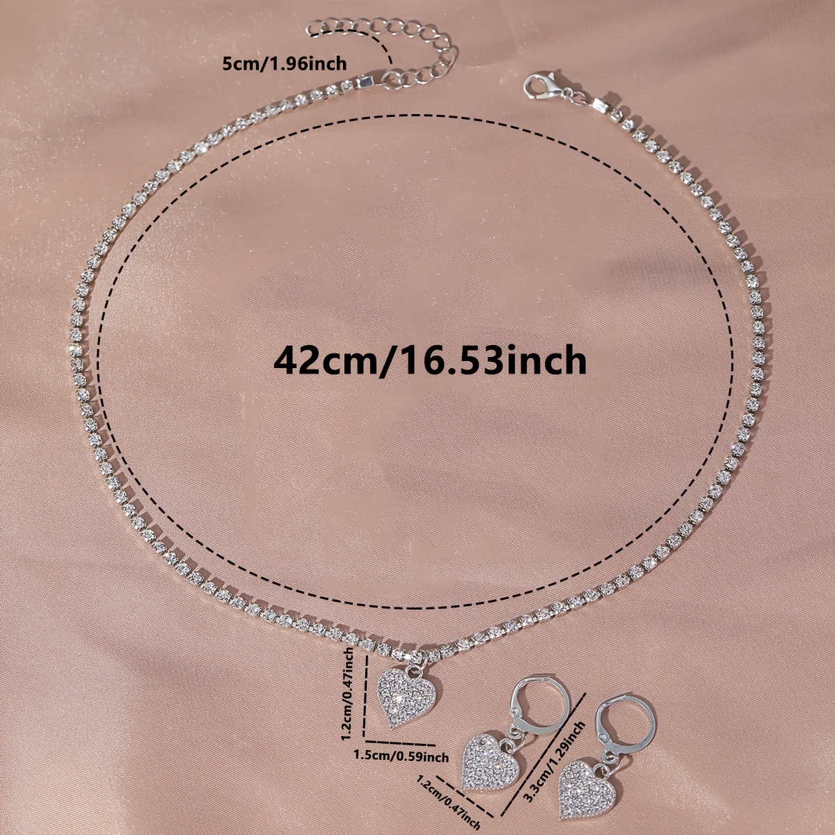 3pcs Elegant Classic Sparkling Heart Jewelry Set, Necklace & Earrings